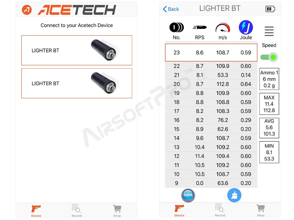 Nasvetľovacie tlmič + merač rýchlosti striel (Chrono) Bifrost BT [ACETECH]
