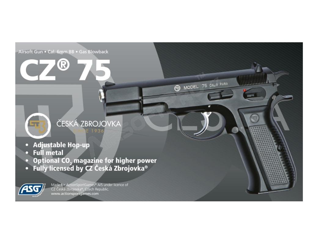 Airsoftová pištoľ CZ 75 - Blowback, plyn, celokov [ASG]