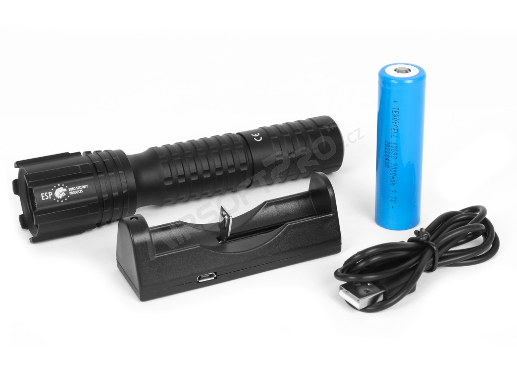 Taktická 10W LED svietidlo BARRACUDA 10, 1 režim + USB napájač a akumulátor [ESP]
