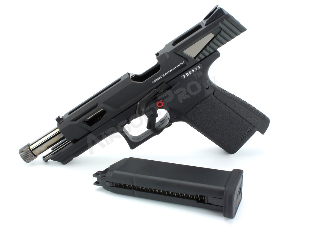 Airsoftová pištoľ GTP9 MS, plyn BlowBack (GBB) CNC záver - čierna [G&G]