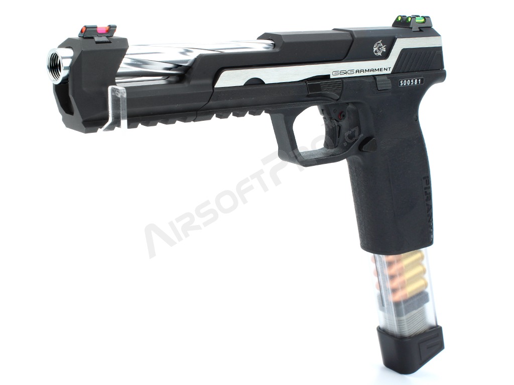 Airsoftová pištoľ Piranha SL, celokov, plyn BlowBack (GBB) - strieborná [G&G]