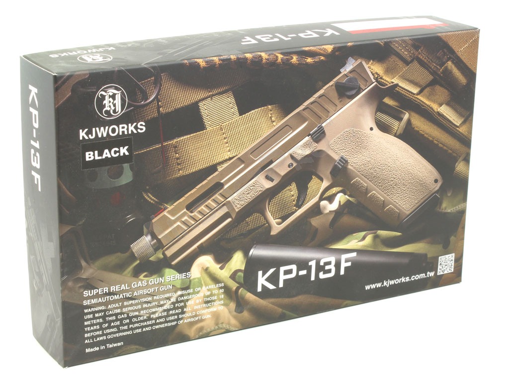Airsoftová pištoľ KP-13F, hlaveň so závitom, BlowBack s dávkou (CO2) - čierna [KJ Works]