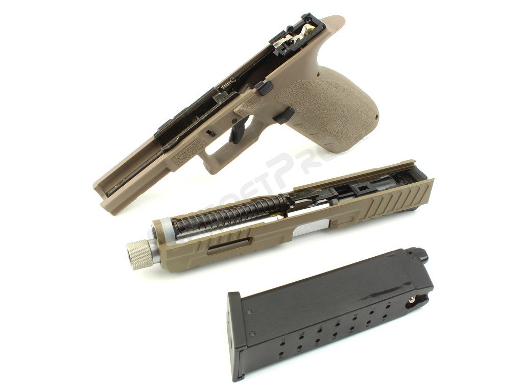 Airsoftová pištoľ KP-13F, hlaveň so závitom, BlowBack s dávkou (GBB) - TAN [KJ Works]
