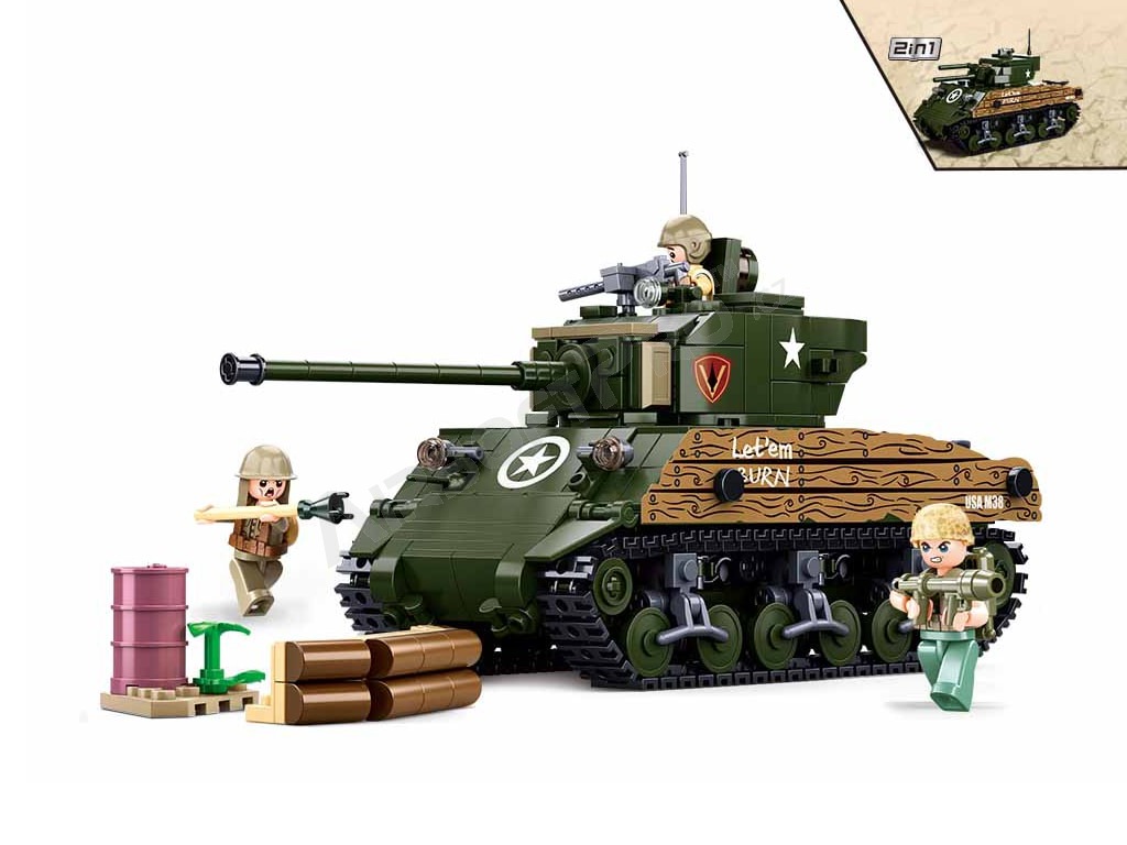 Stavebnica ARMY WW2 M38-B1110 Americký stredný tank M4A3 Sherman 2v1 [Sluban]