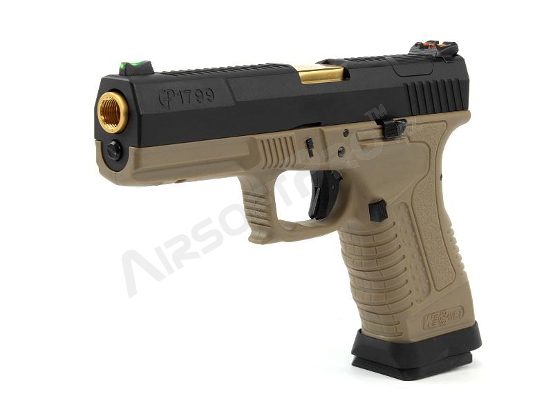 Airsoftová pištoľ GP1799 T6 - GBB, čierny kovový záver, pieskový rám, zlatá hlaveň [WE]