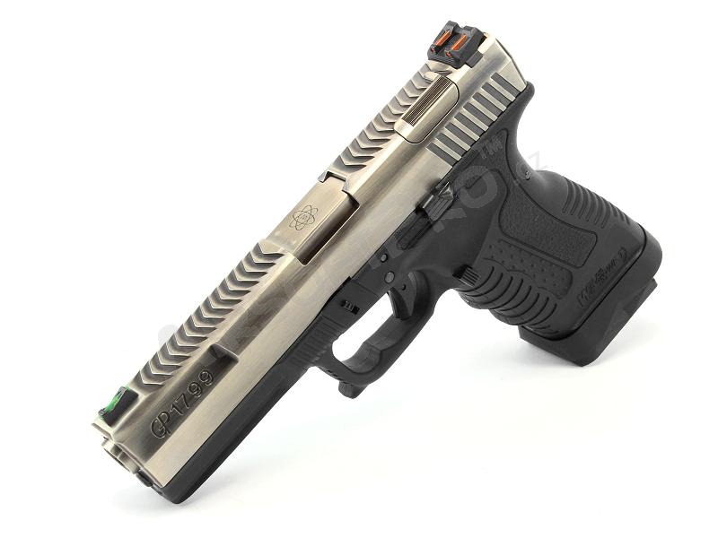 Airsoftová pištoľ GP1799 T7 - GBB, strieborný kovový záver, čierny rám, strieborná hlaveň [WE]