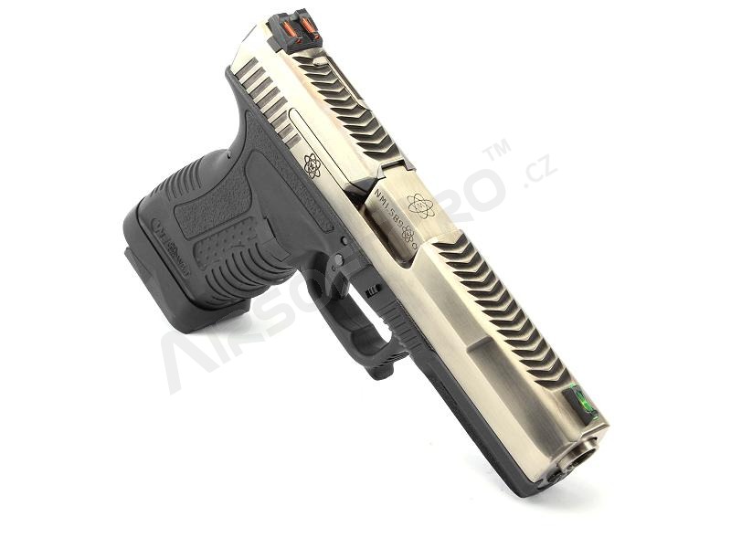 Airsoftová pištoľ GP1799 T7 - GBB, strieborný kovový záver, čierny rám, strieborná hlaveň [WE]
