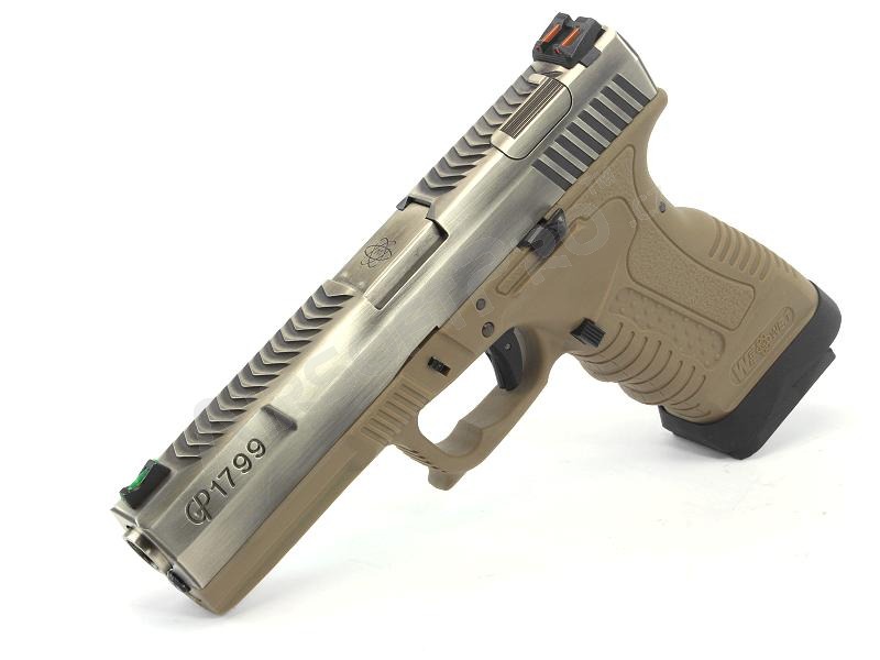 Airsoftová pištoľ GP1799 T8 - GBB, strieborný kovový záver, pieskový rám, strieborná hlaveň [WE]