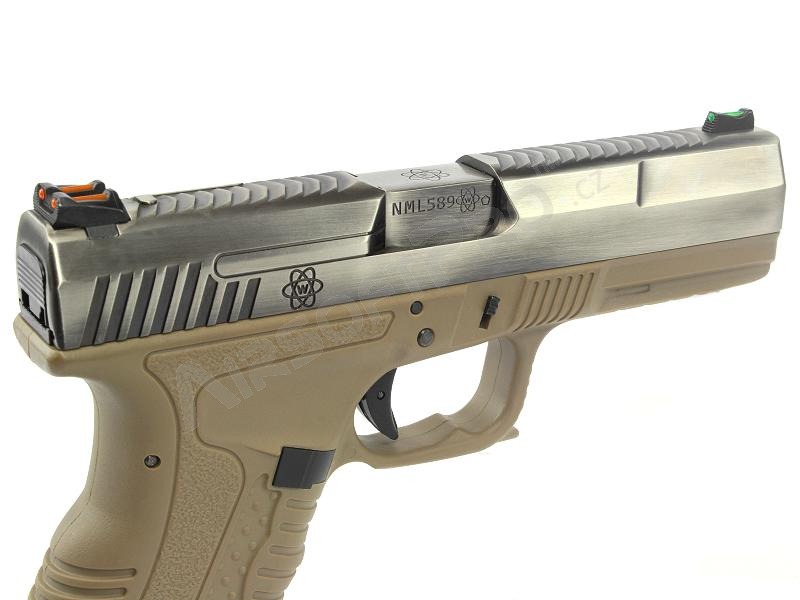 Airsoftová pištoľ GP1799 T8 - GBB, strieborný kovový záver, pieskový rám, strieborná hlaveň [WE]
