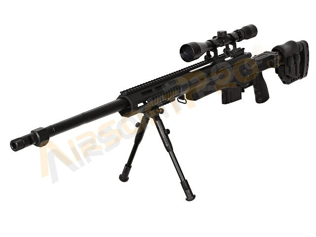 Airsoft sniper MB4411D + puškohľad a dvojnožka - čierna [Well]