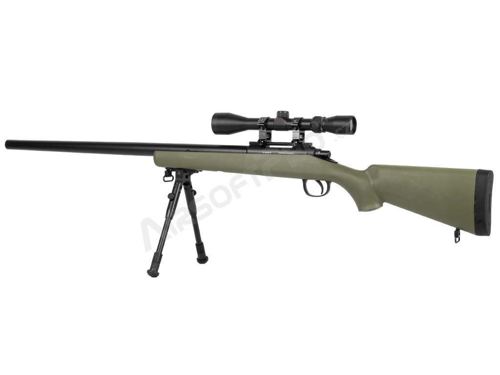 Airsoft sniper MB03D + puškohľad a dvojnožka, olivová [Well]