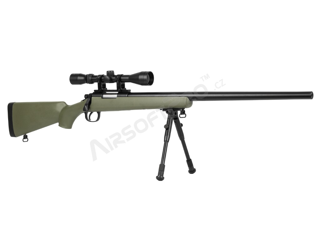 Airsoft sniper MB03D + puškohľad a dvojnožka, olivová [Well]