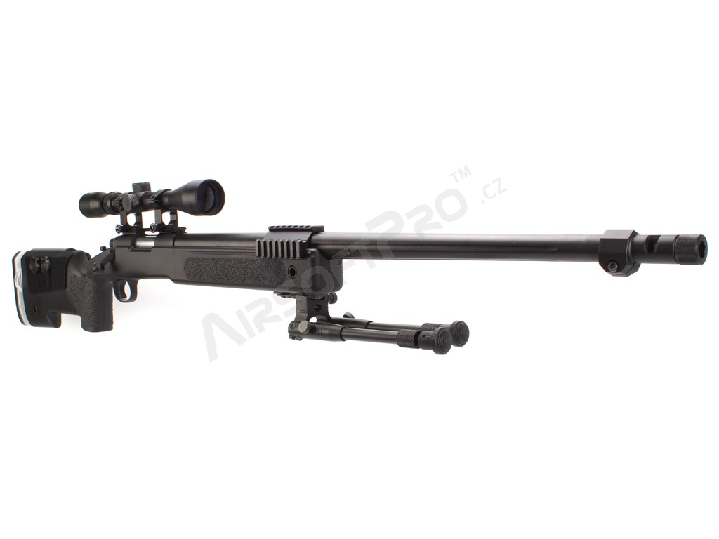 Airsoft sniper MB17D + puškohľad a dvojnožka - čierna [Well]