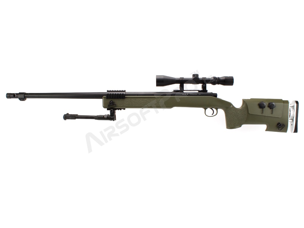 Airsoft sniper MB17D + puškohľad a dvojnožka - olivová (OD) [Well]