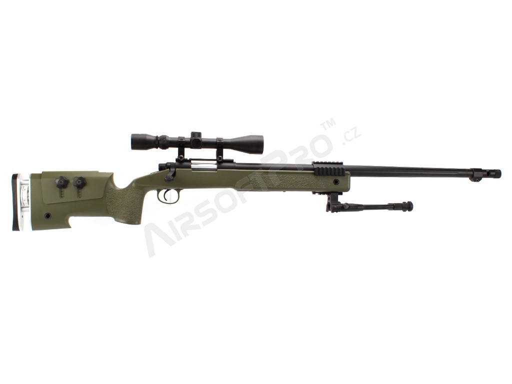 Airsoft sniper MB17D + puškohľad a dvojnožka - olivová (OD) [Well]