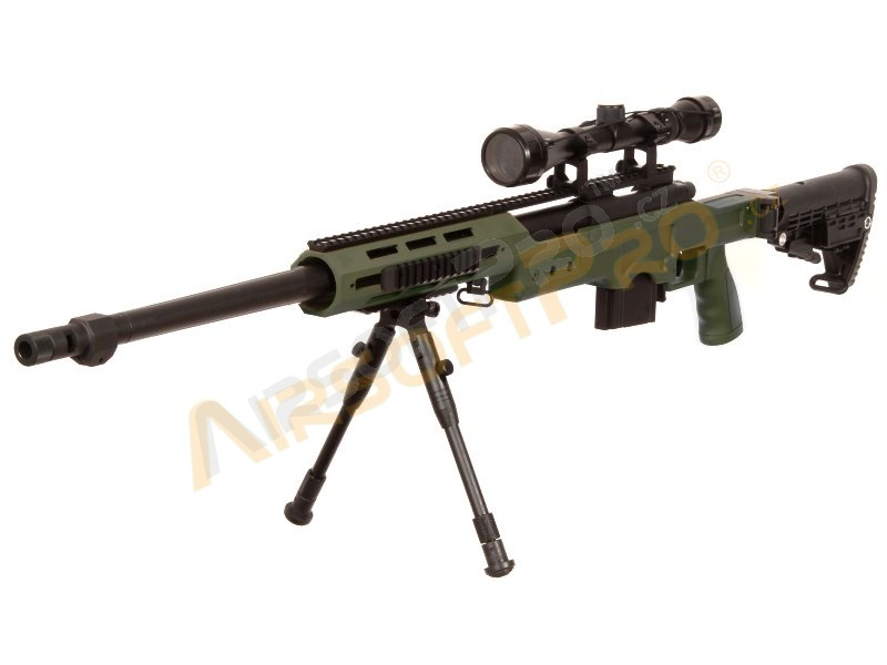 Airsoft sniper MB4412D + puškohľad a dvojnožka - olivová [Well]