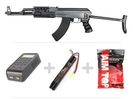 Airsoftová zbraň AK47S (CM.028B) + značkový nabíjač + Li-Ion akumulátor + guličky [CYMA]