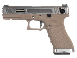 Airsoftová pištoľ R18C Gen4 T5, strieborny záver, strieborná hlaveň - TAN [WE]
