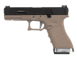 Airsoftová pištoľ R17 Gen4 T5 - čierny záver, strieborná hlaveň - TAN [WE]