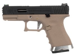 Airsoftová pištoľ R19 Gen4 T5 - čierny záver, strieborná hlaveň - TAN [WE]