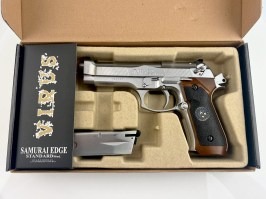 Airsoftová pištoľ Samurai Edge Biohazard M92, strieborná - celokov, BlowBack [WE]