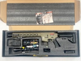 Airsoftová zbraň LT-32 DMR (Gen.2) + dvojnožka + optika + 2x zásobník - TAN - SERVISOVANÁ [Lancer Tactical]