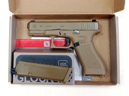 Airsoftová pištoľ Glock 19X, kovový záver, plyn blowback - Coyote - - VRÁTENÉ V 14 DŇACH [UMAREX]