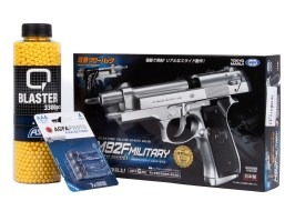 Balíček: Airsoftová pištoľ M92F Military strieborná, elektrická, EBB  + 3000 guličiek + 4 batérie [Tokyo Marui]