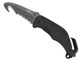 Záchranársky nôž s háčikom a zaoblenou čepeľou (RK-02) - čierný [ESP]