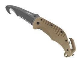 Záchranársky nôž s háčikom a zaoblenou čepeľou (RKK-02) - Khaki [ESP]