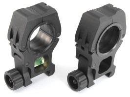 CNC 25 / 30mm vysoké montážne krúžky s vodováhou - čierne [FMA]