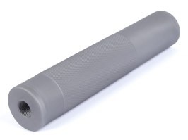 Kovová imitácia tlmiča hluku 190 × 37 mm, závit 14 mm pravotočivý / ľavotočivý - sivý [JJ Airsoft]