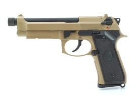Airsoftová pištoľ M9 A1, hlaveň so závitom, celokov, plyn BlowBack - TAN [KJ Works]