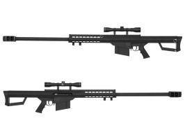 Airsoft sniper puška M82 (LT-20) + puškohľad 3-9x40, čierna - NOVÁ NATAHOVACIA PÁKA [Lancer Tactical]