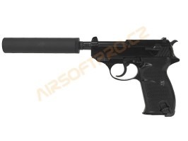 Airsoftová pištoľ P38S s tlmičom - plyn, BlowBack - čierna [WE]