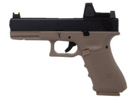 Airsoftová pištoľ EU8 s kolimátorom, dávka, kovový záver, plyn, blowback - TAN [Raven]