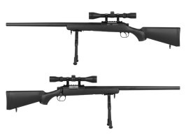 Airsoft sniper MB03D + puškohľad a dvojnožka, čierna [Well]