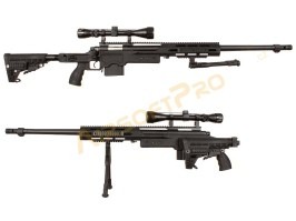 Airsoft sniper MB4412D + puškohľad a dvojnožka - čierna - PRASKLINA PRI PAŽBE [Well]